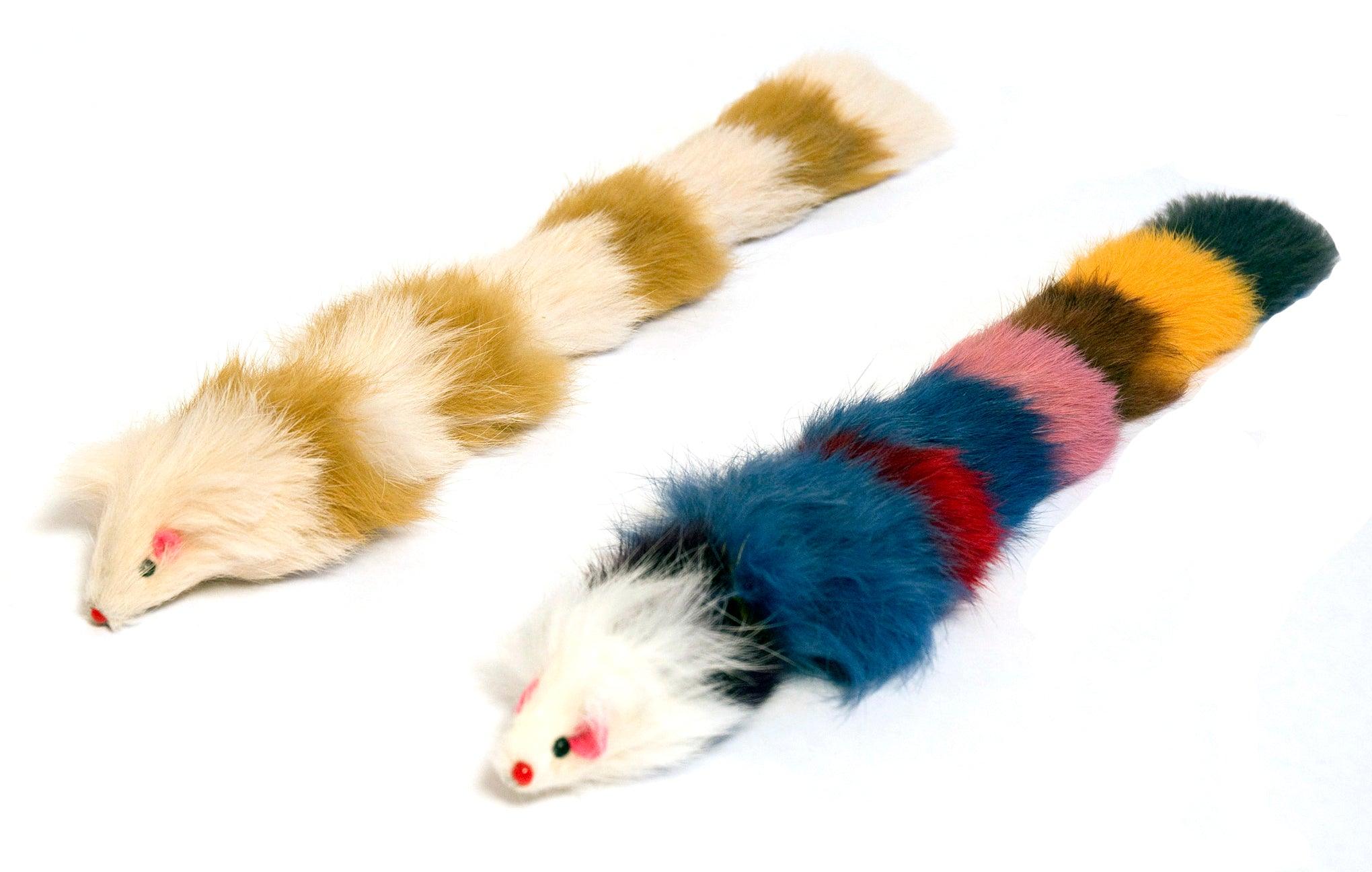 Set of Two Fur Weasel Toys (one Brown/White and one Multi-colored)