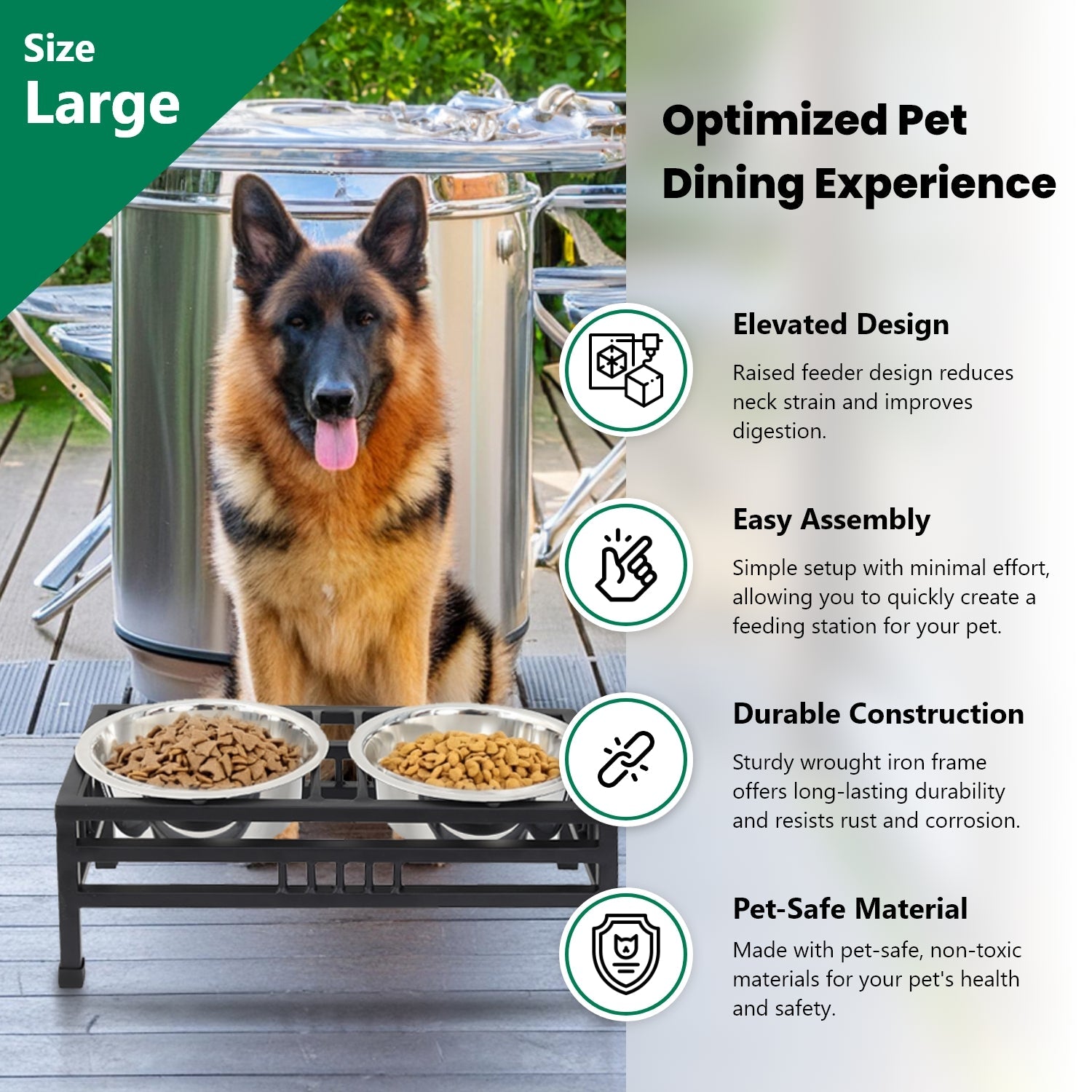 Elevated Rectangular Pet Double Diner with Stainless Steel Bowls for Dogs and Cats