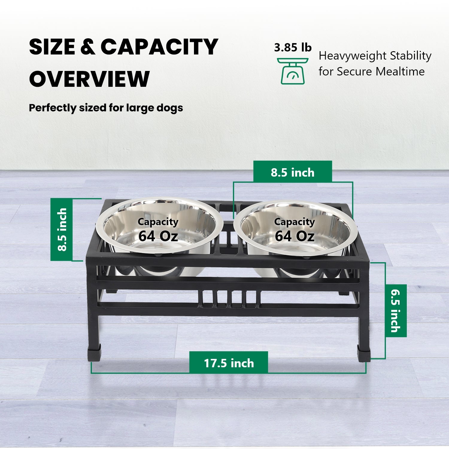 Elevated Rectangular Pet Double Diner with Stainless Steel Bowls for Dogs and Cats