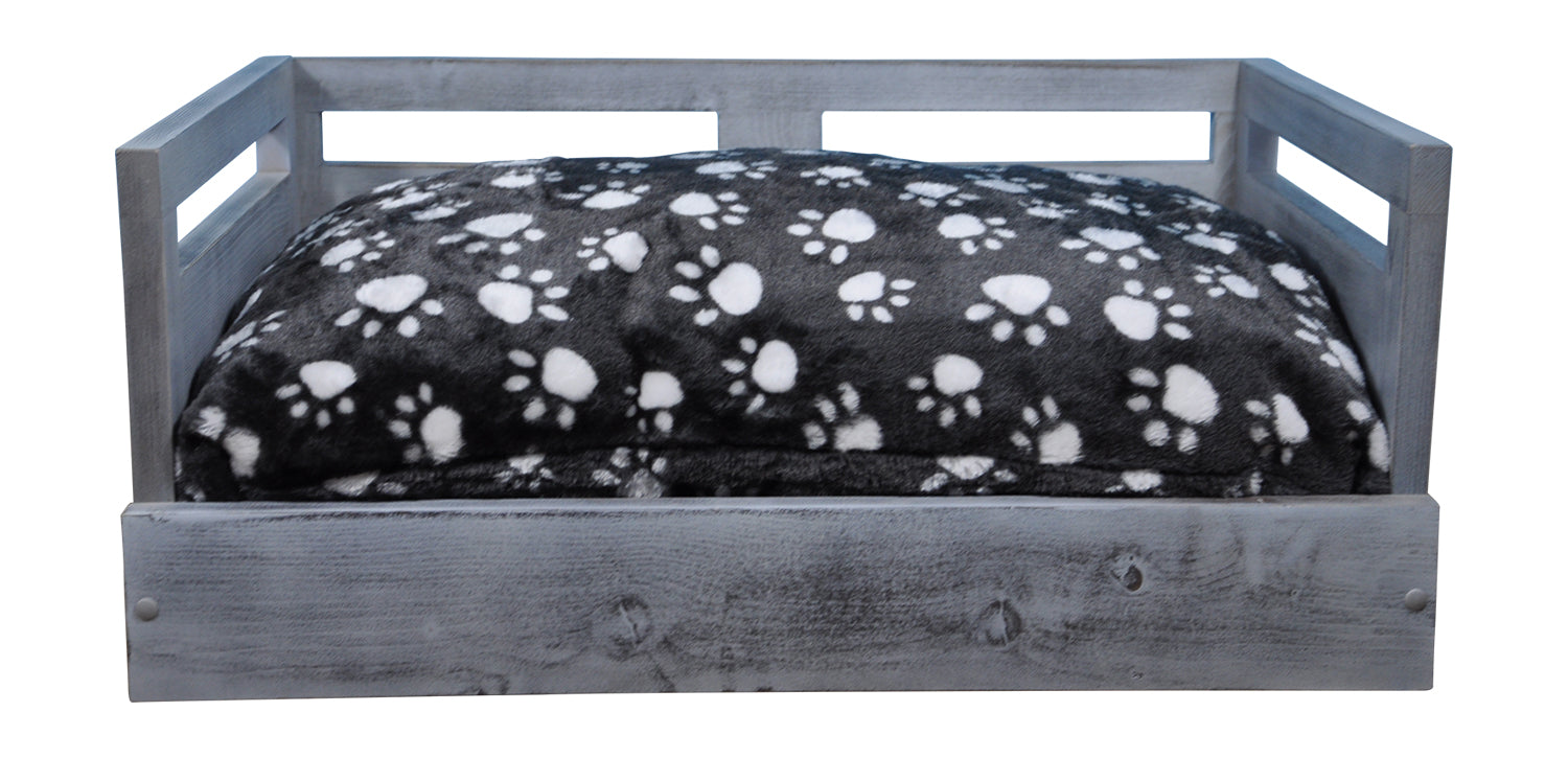 Sassy Paws Wooden Pet Bed with Paw Printed Comfy Cushion