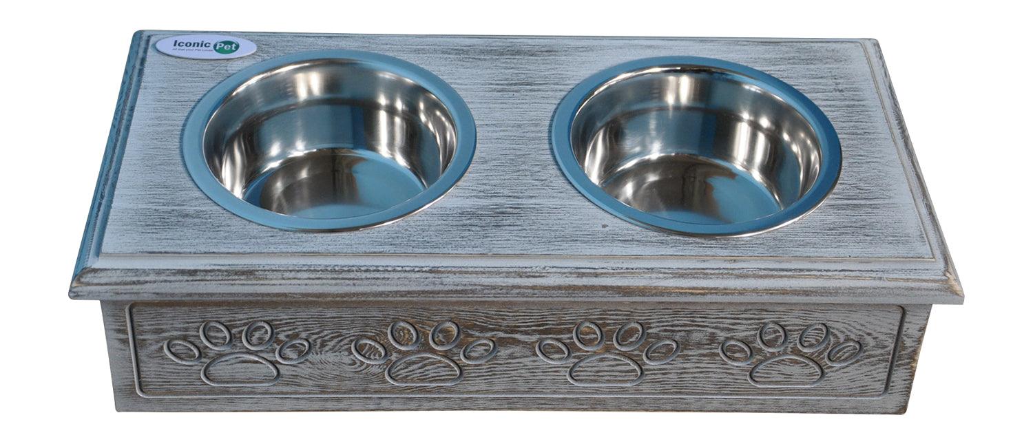 Sassy Paws Wooden Pet Double Diner with Stainless Steel Bowls