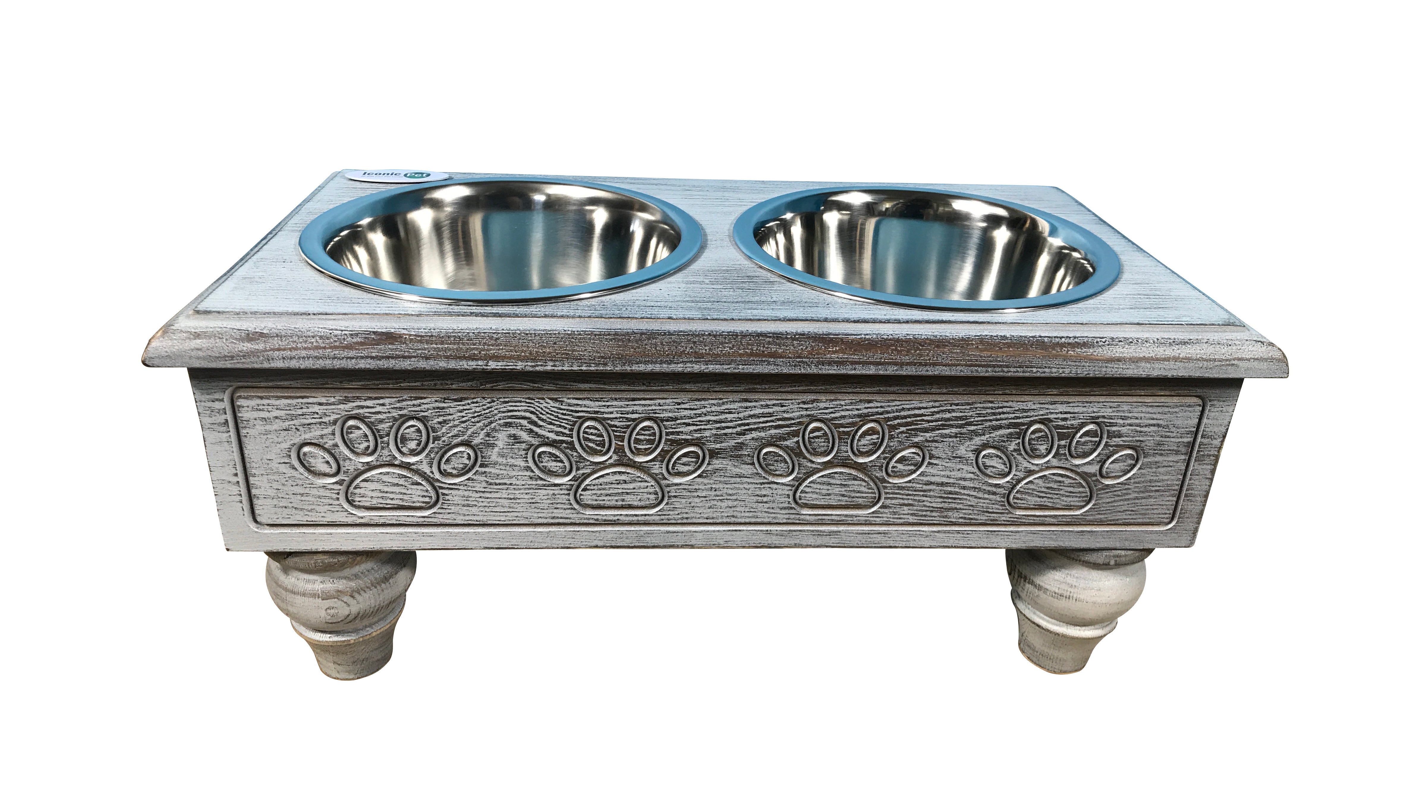 Sassy Paws Raised Wooden Pet Double Diner with Stainless Steel Bowls