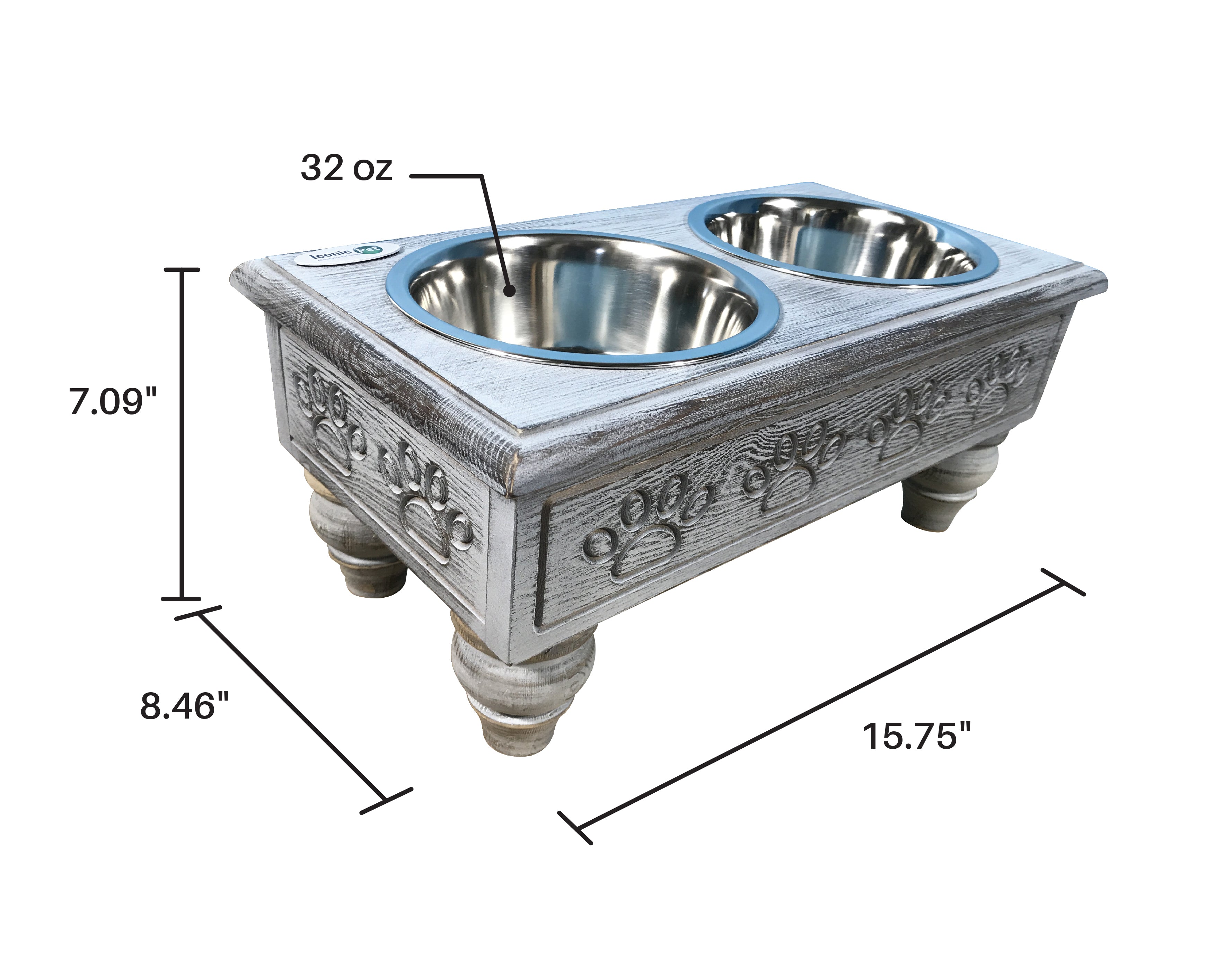 Sassy Paws Raised Wooden Pet Double Diner with Stainless Steel Bowls