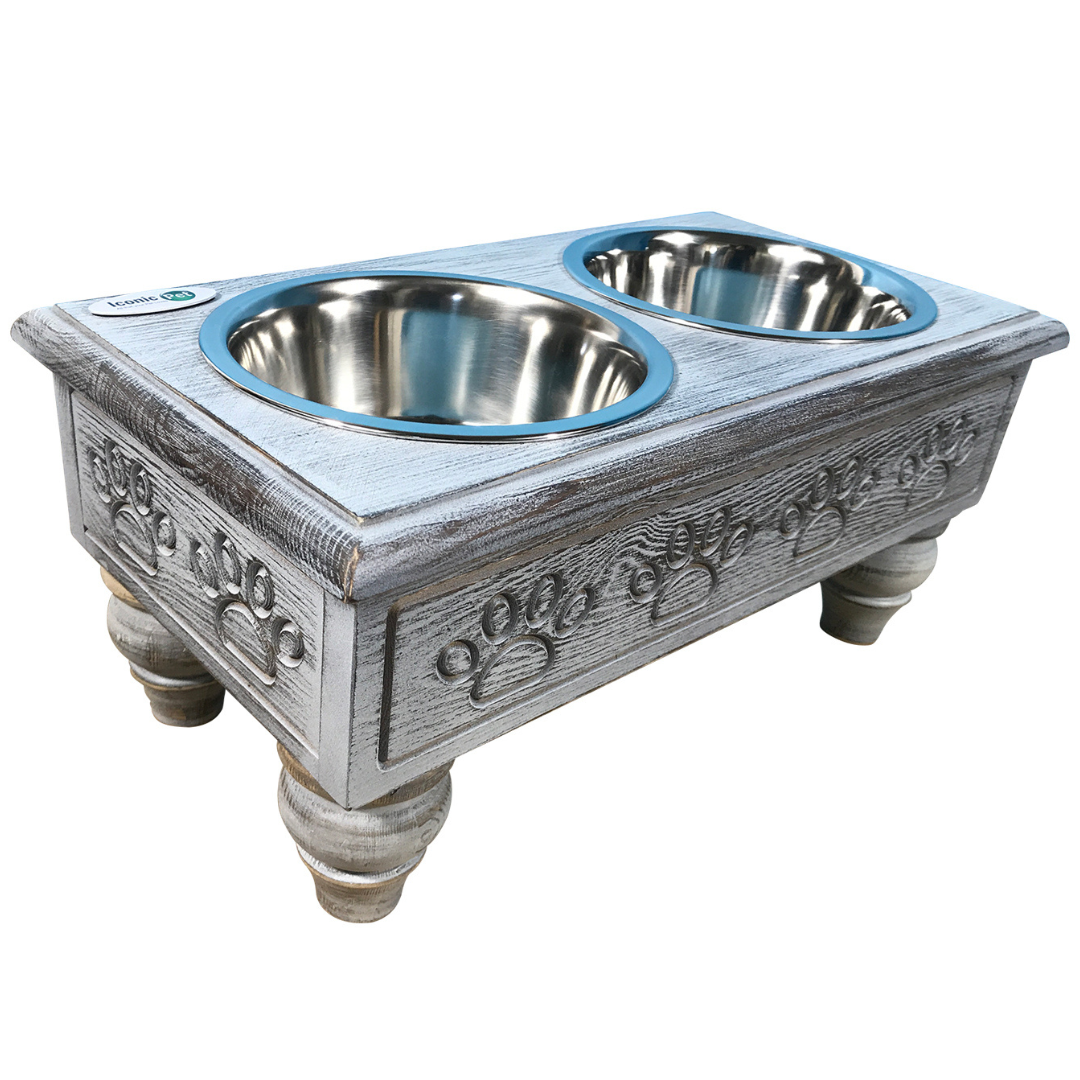 Sassy Paws Raised Wooden Pet Double Diner with Stainless Steel Bowls