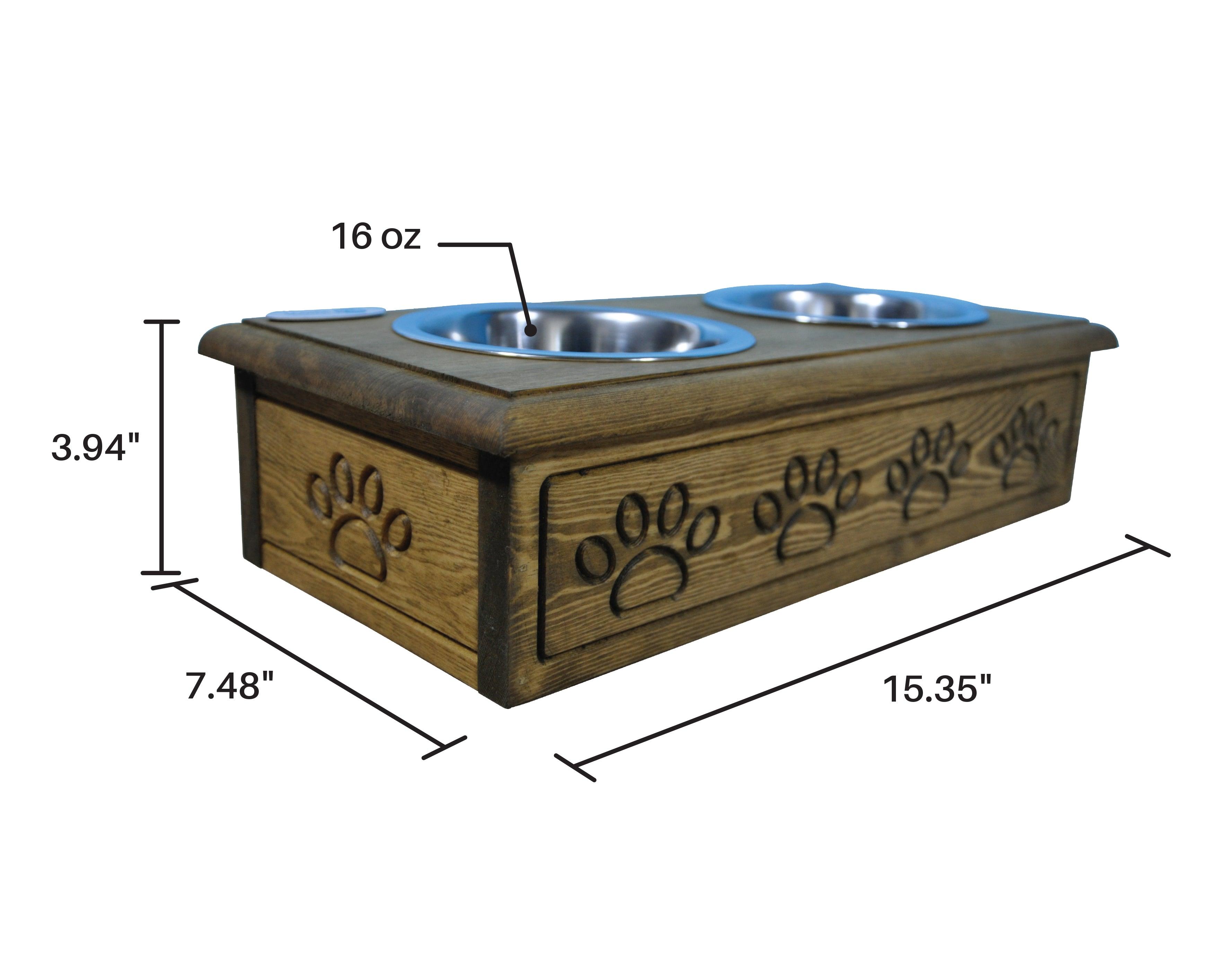 Sassy Paws Wooden Pet Double Diner with Stainless Steel Bowls