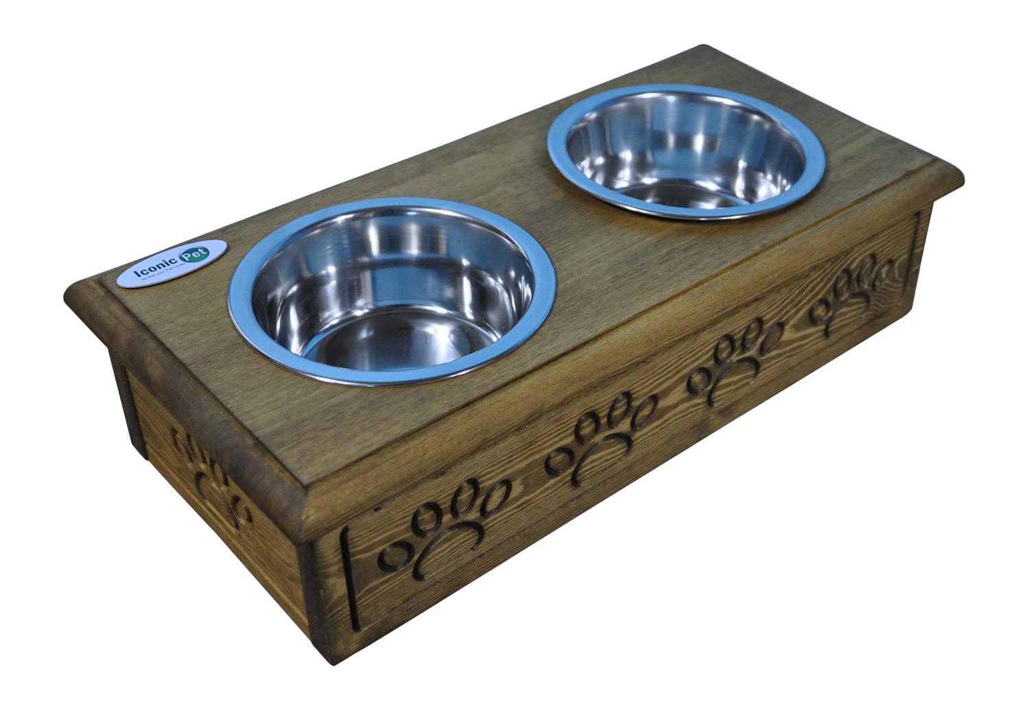 Sassy Paws Wooden Pet Double Diner with Stainless Steel Bowls