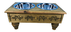 Sassy Paws Raised Wooden Pet Double Diner with Stainless Steel Bowls