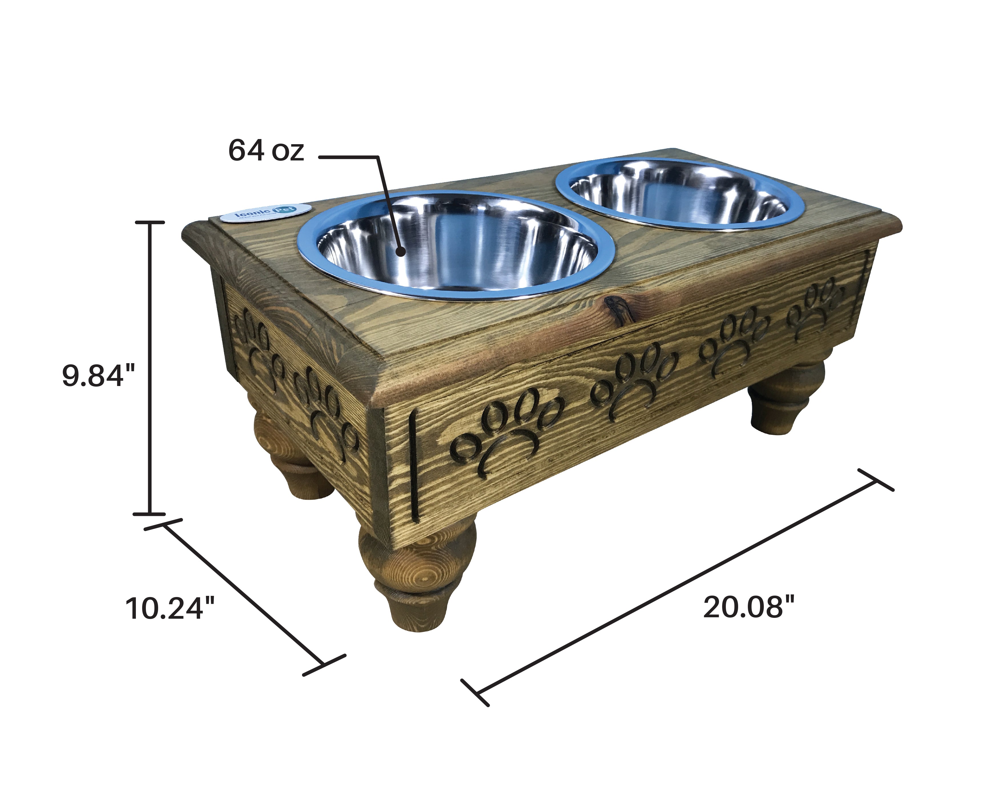 Sassy Paws Raised Wooden Pet Double Diner with Stainless Steel Bowls