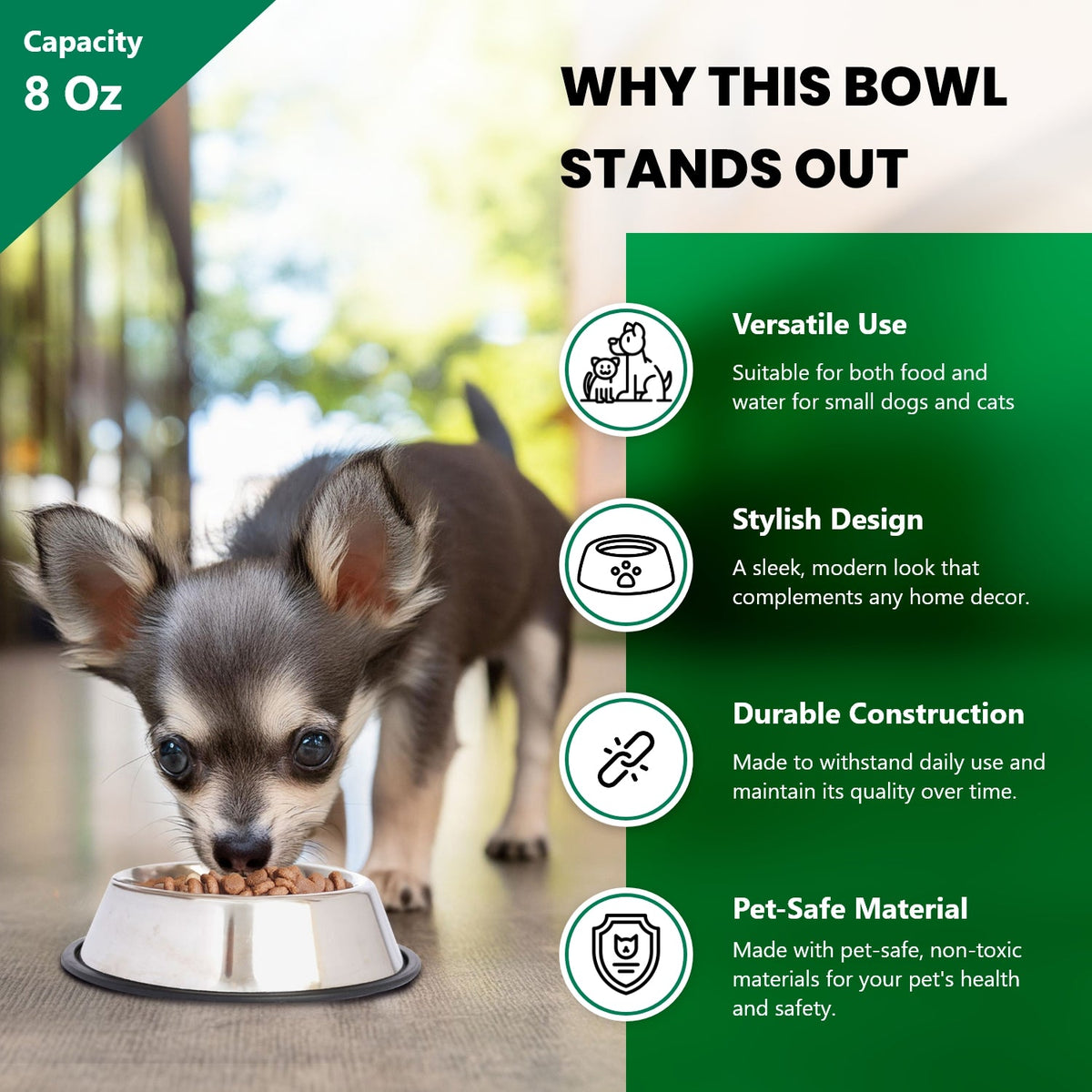 Stainless Steel Non-Skid Pet Bowl for Dog or Cat