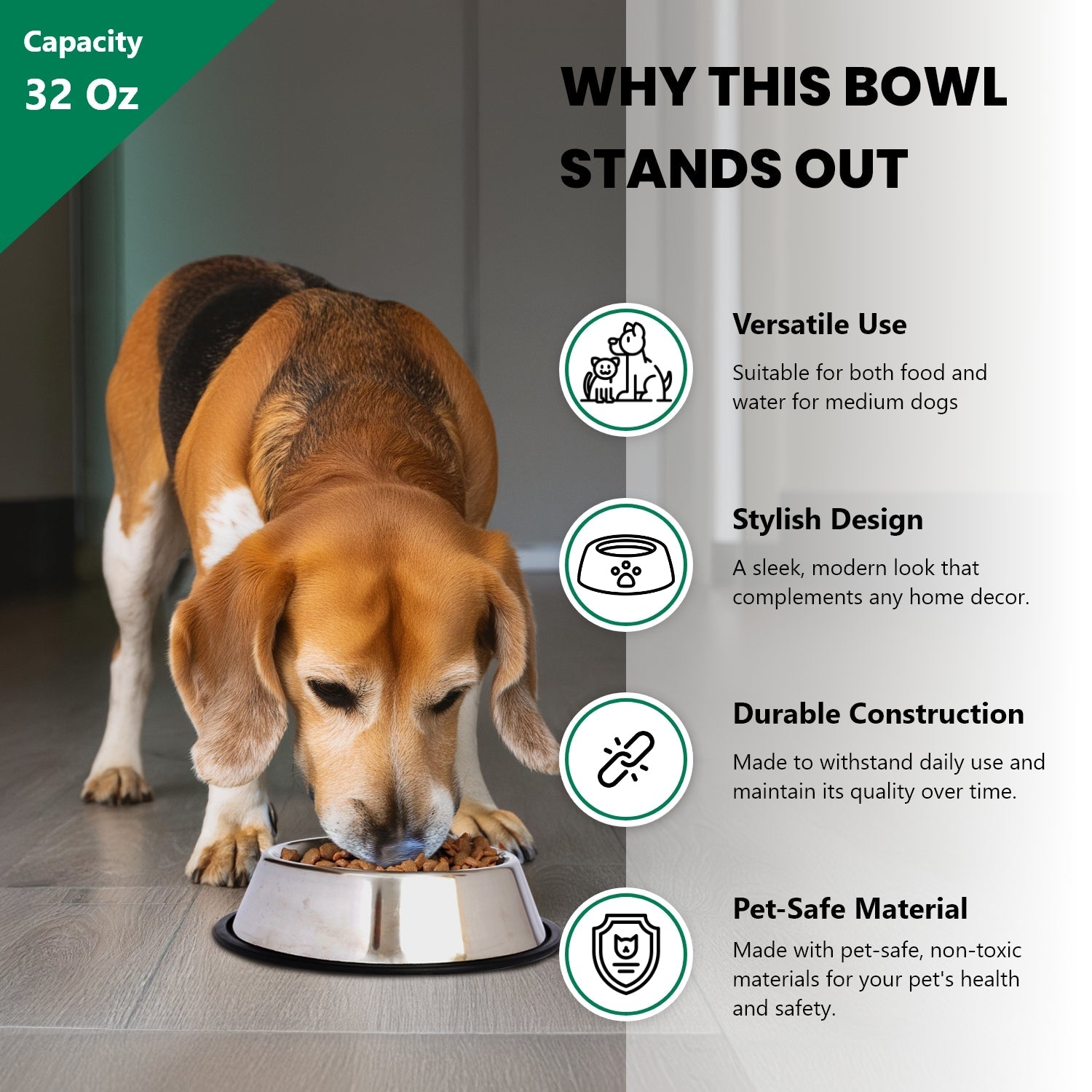 Stainless Steel Non-Skid Pet Bowl for Dog or Cat