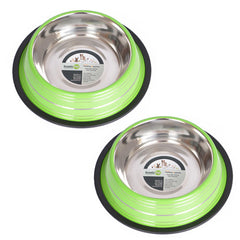 2 Pack Color Splash Stripe Non-Skid Pet Bowl for Dog or Cat