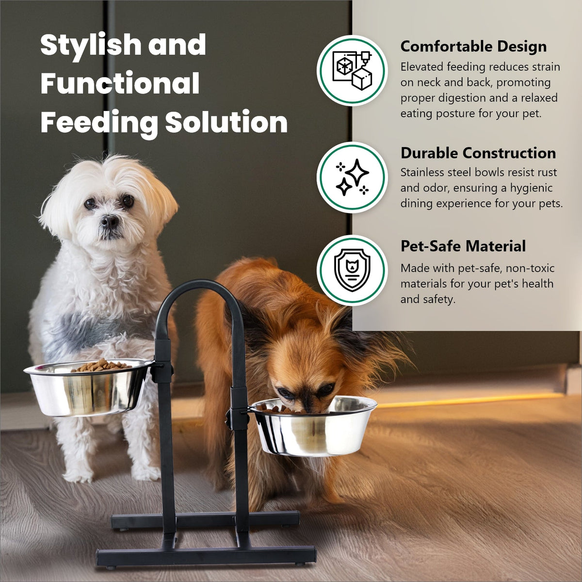 Adjustable Stainless Steel Pet Double Diner for Dog - U Design