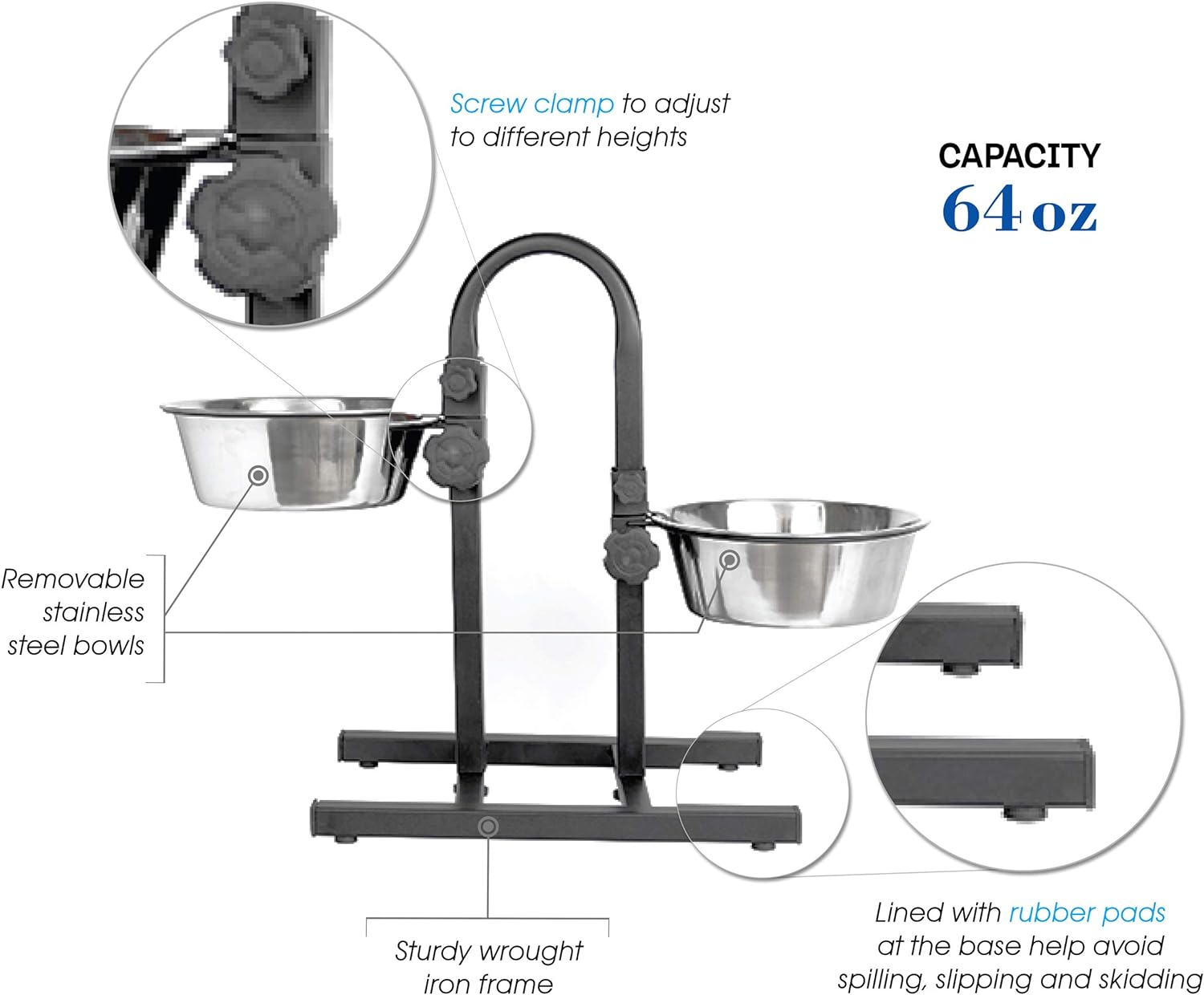 Adjustable Stainless Steel Pet Double Diner for Dog - U Design