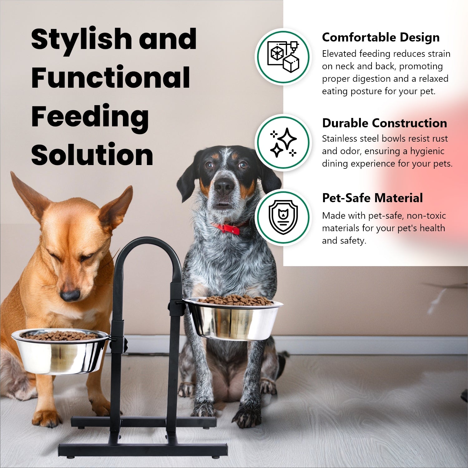 Adjustable Stainless Steel Pet Double Diner for Dog - U Design