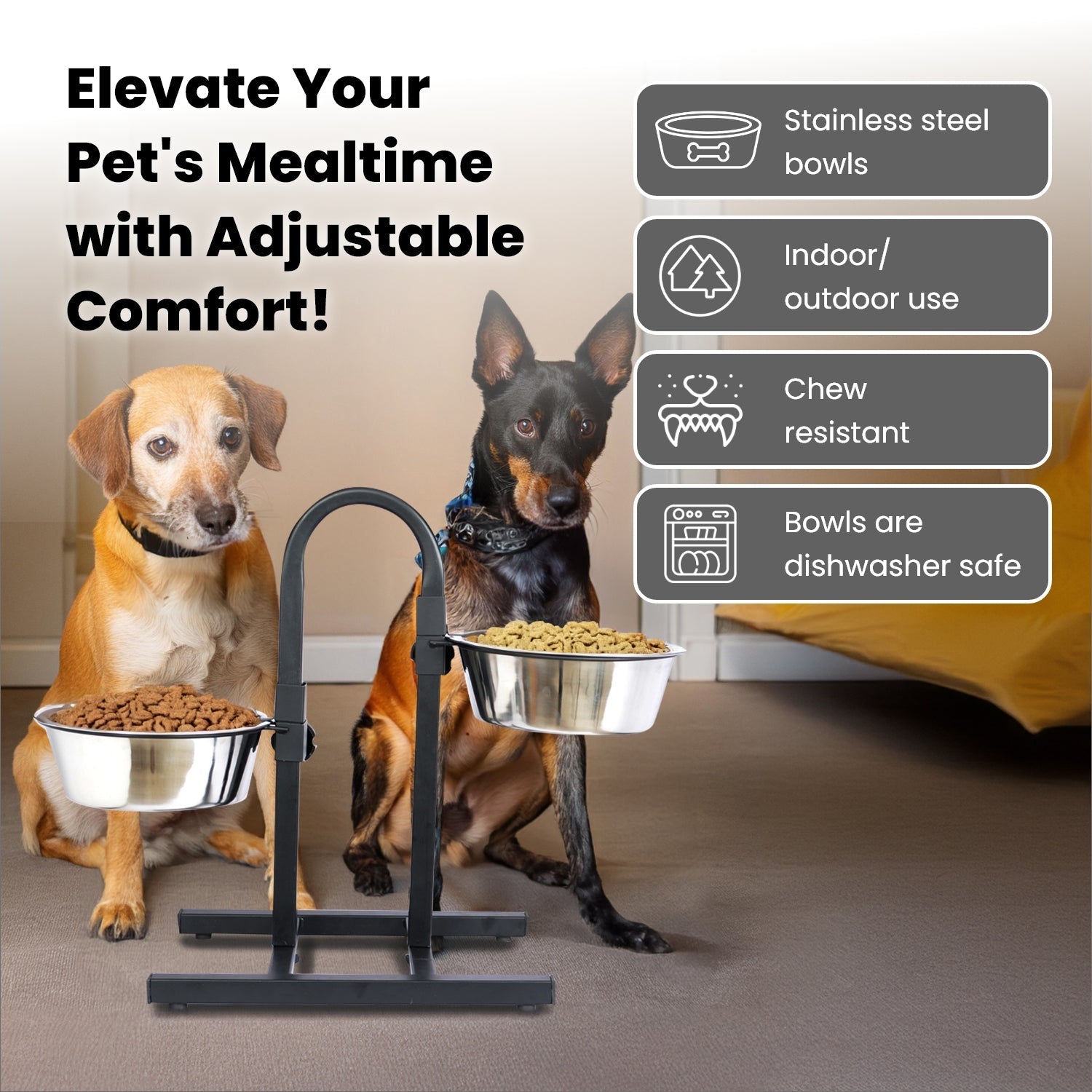 Adjustable Stainless Steel Pet Double Diner for Dog - U Design