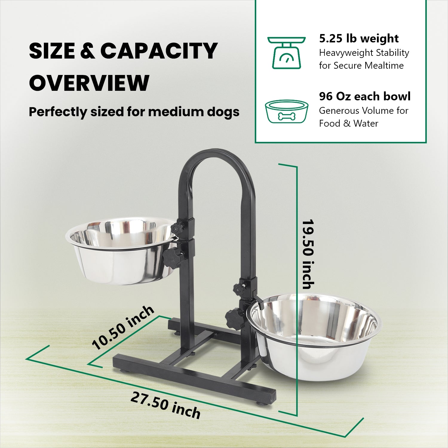 Adjustable Stainless Steel Pet Double Diner for Dog - U Design