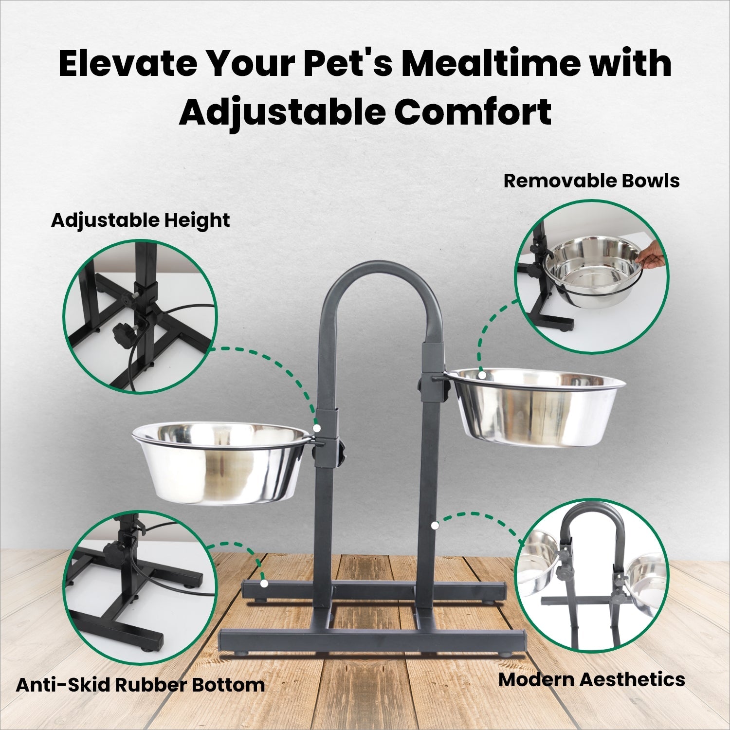 Adjustable Stainless Steel Pet Double Diner for Dog - U Design