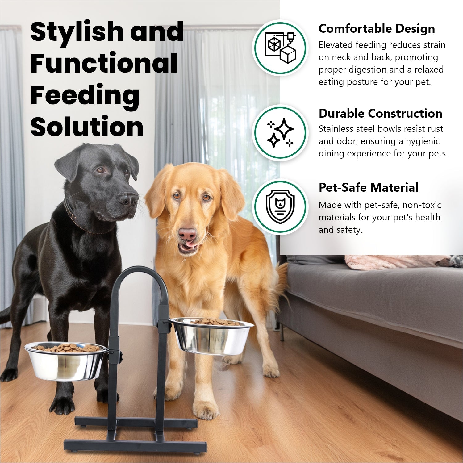 Adjustable Stainless Steel Pet Double Diner for Dog - U Design