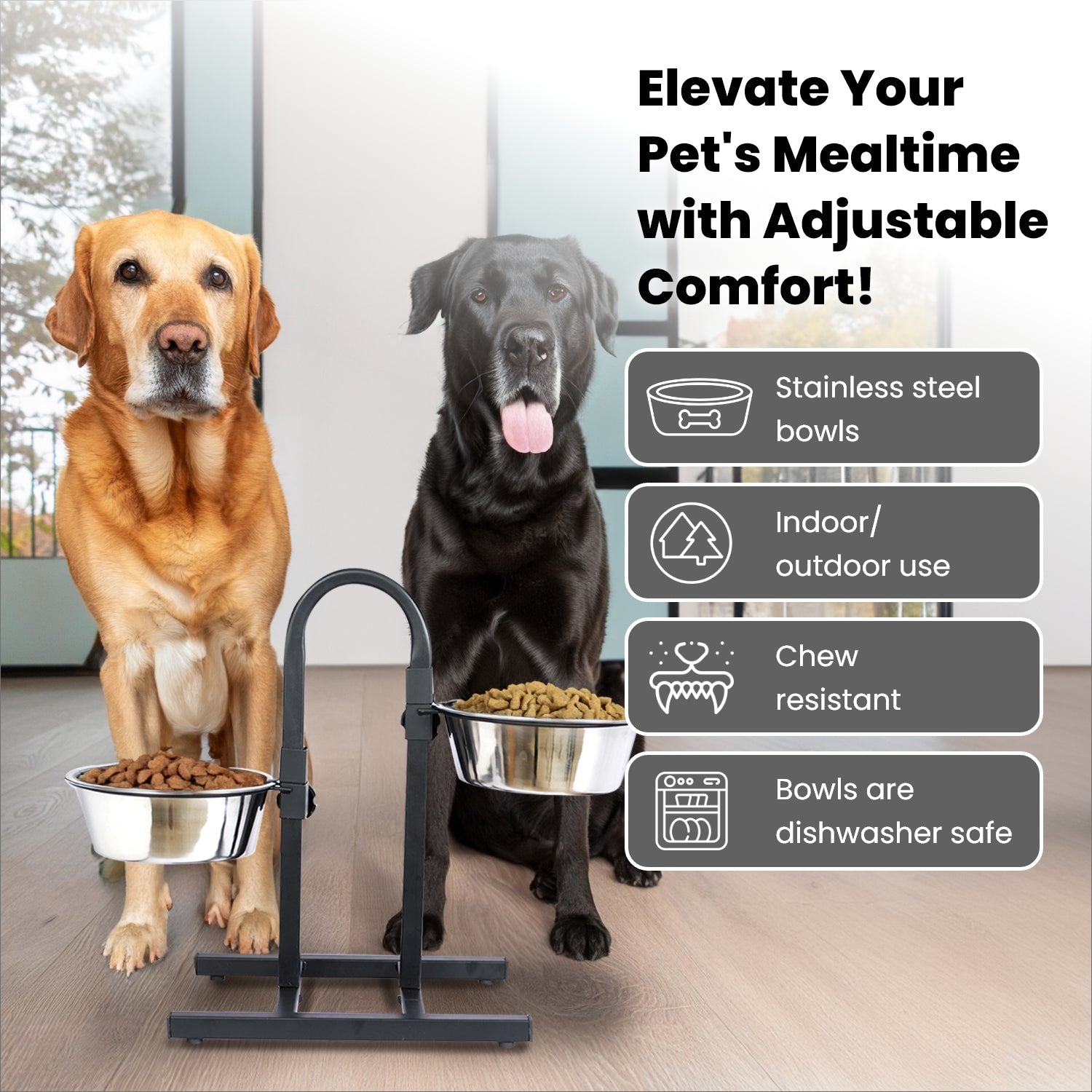 Adjustable Stainless Steel Pet Double Diner for Dog - U Design