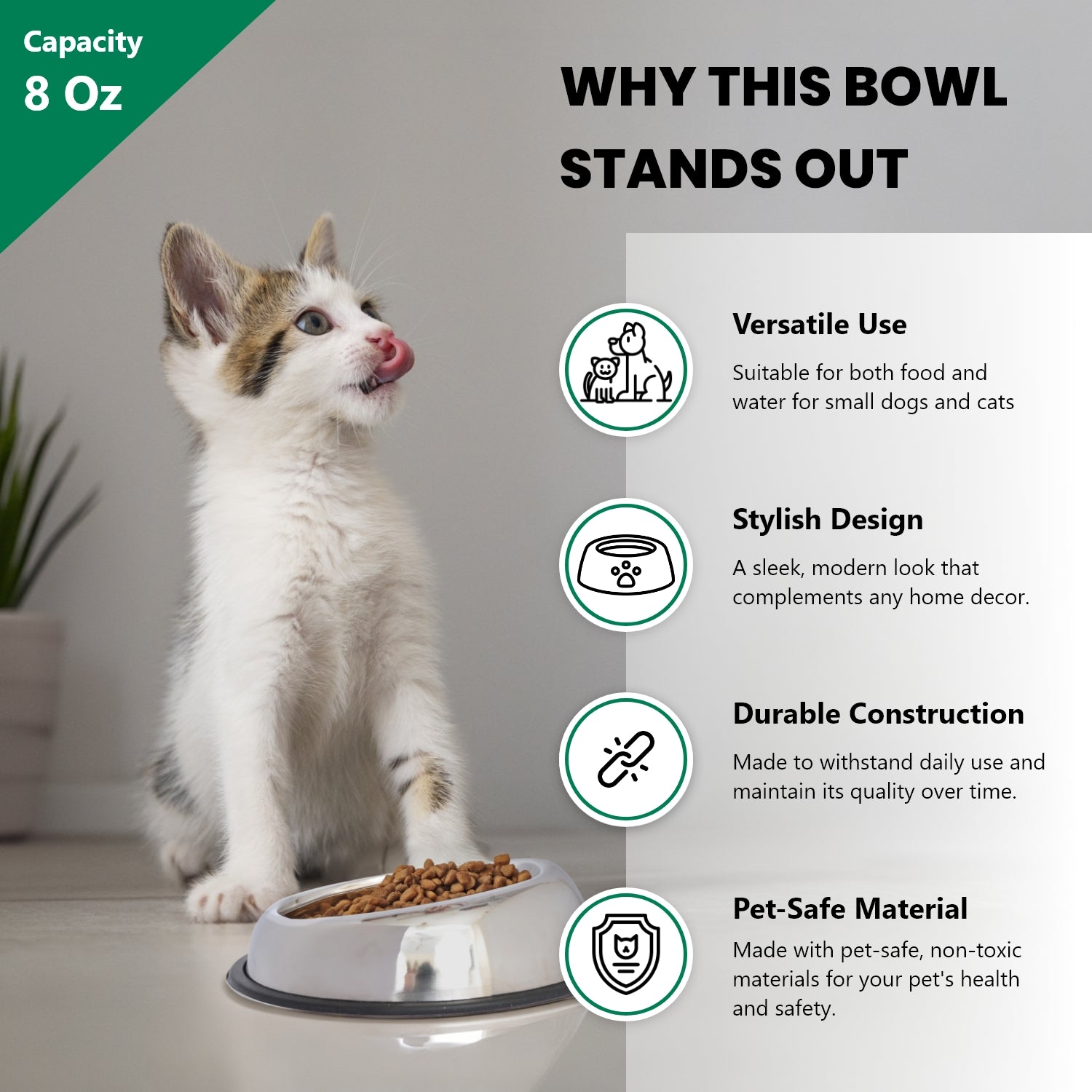 Heavy Weight Non-skid Easy feed High Back Pet Bowl for Dog or Cat