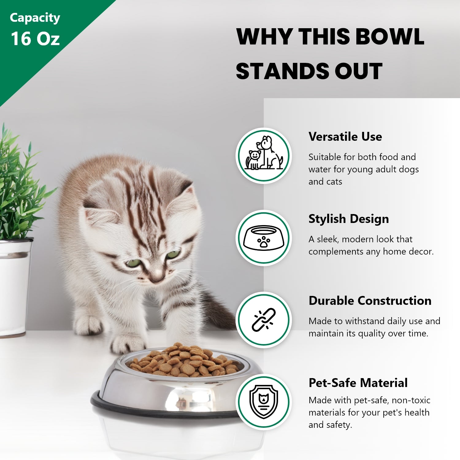 Heavy Weight Non-skid Easy feed High Back Pet Bowl for Dog or Cat