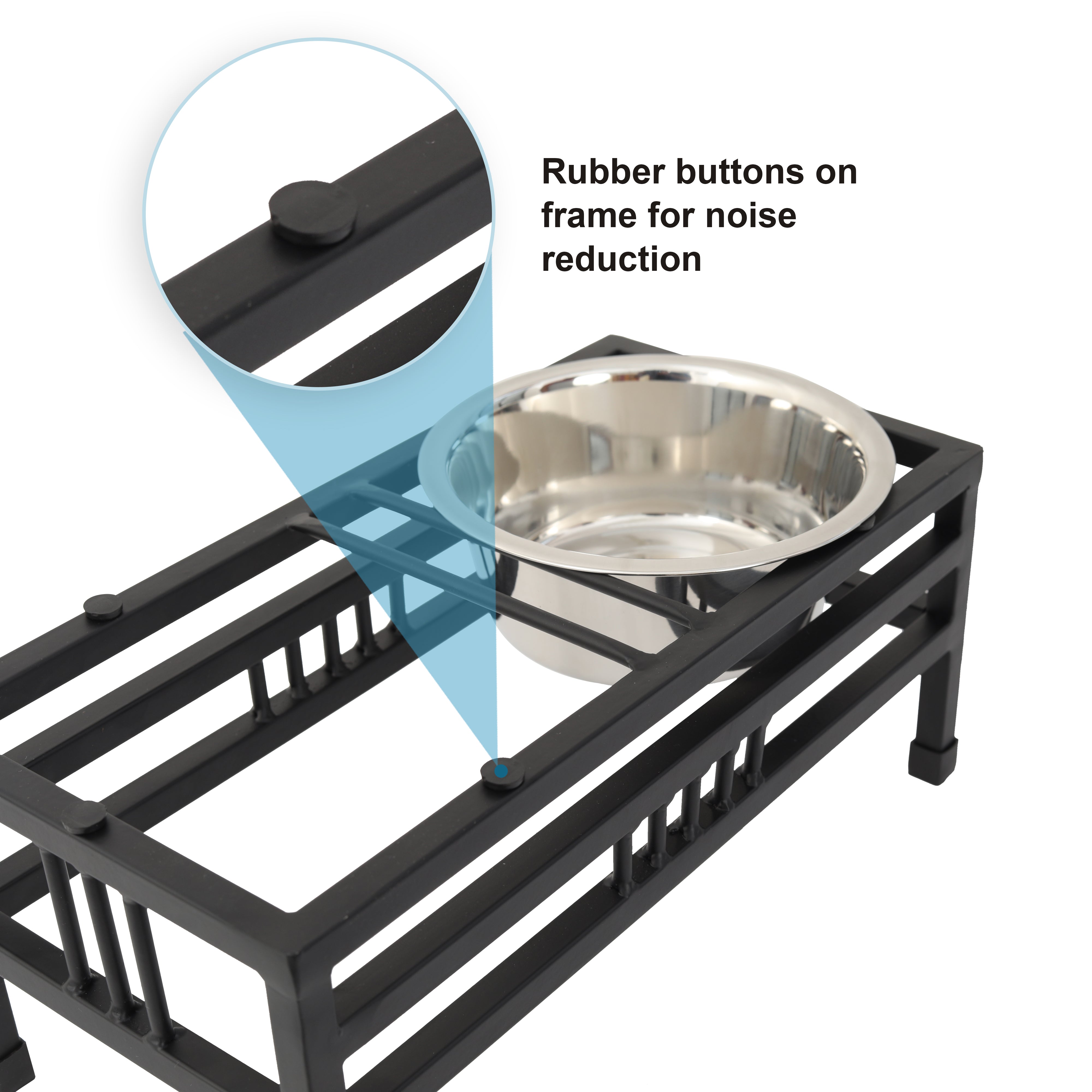 Elevated Rectangular Pet Double Diner with Stainless Steel Bowls for Dogs and Cats