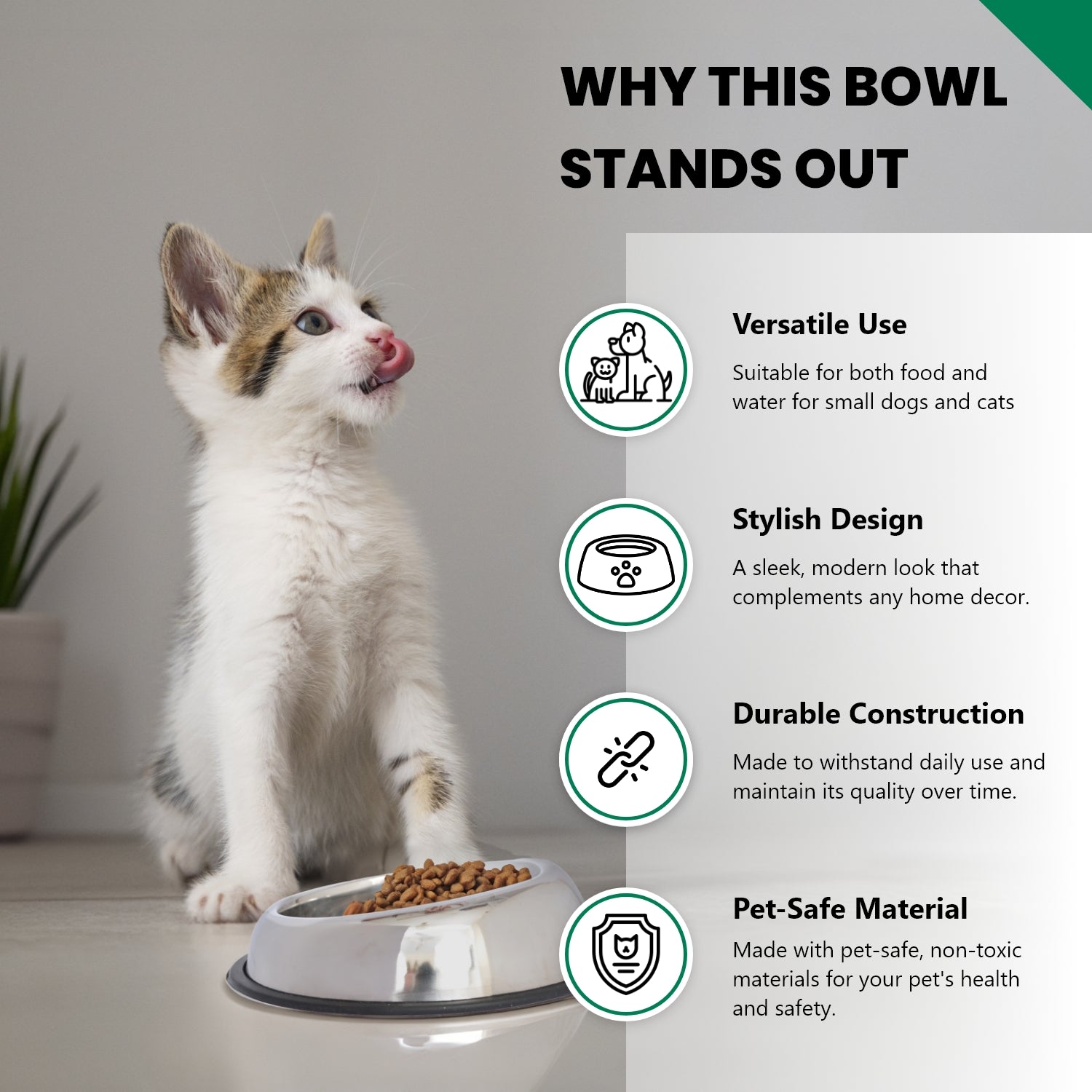 Heavy Weight Non-skid Easy feed High Back Pet Bowl for Dog or Cat